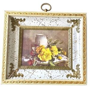 Yellow roses shadow box print, mid-century, adorable petite size, no flaws